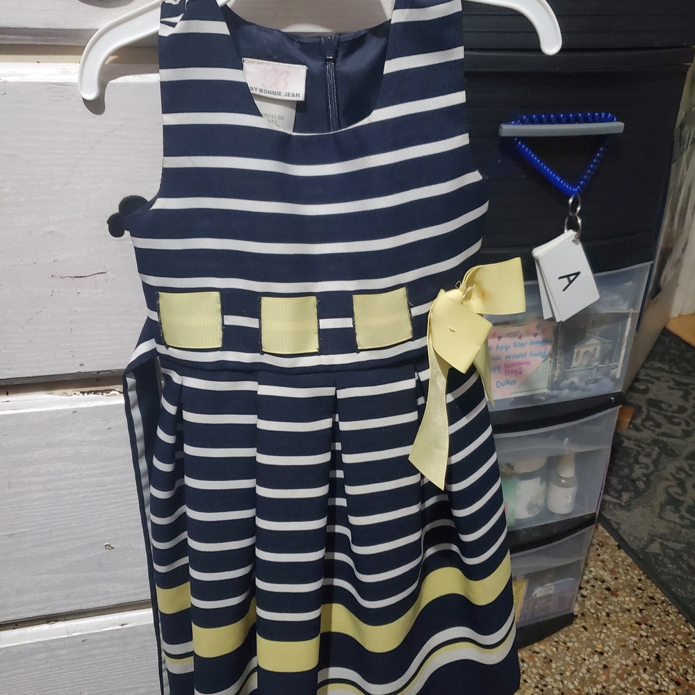Bonnie Jean Navy and Yellow Striped Sleeveless Party Dress
